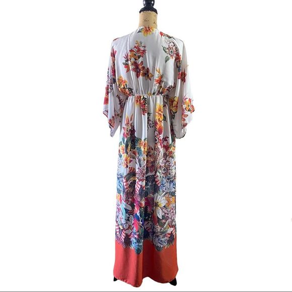 ZARA Kimono Floral Maxi Dress Boho Festival Vacation Beachwear Size Small - Picture 3 of 12